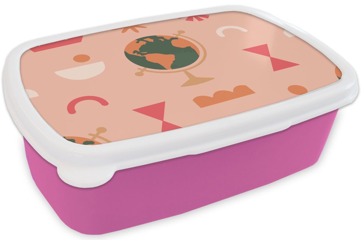 Weltkugel Brotdose MuchoWow Rosa Erwachsene, für Snackbox, Abstrakt, Lunchbox (2-tlg), Kinder, Kunststoff Kunststoff, Mädchen, Brotbox - -