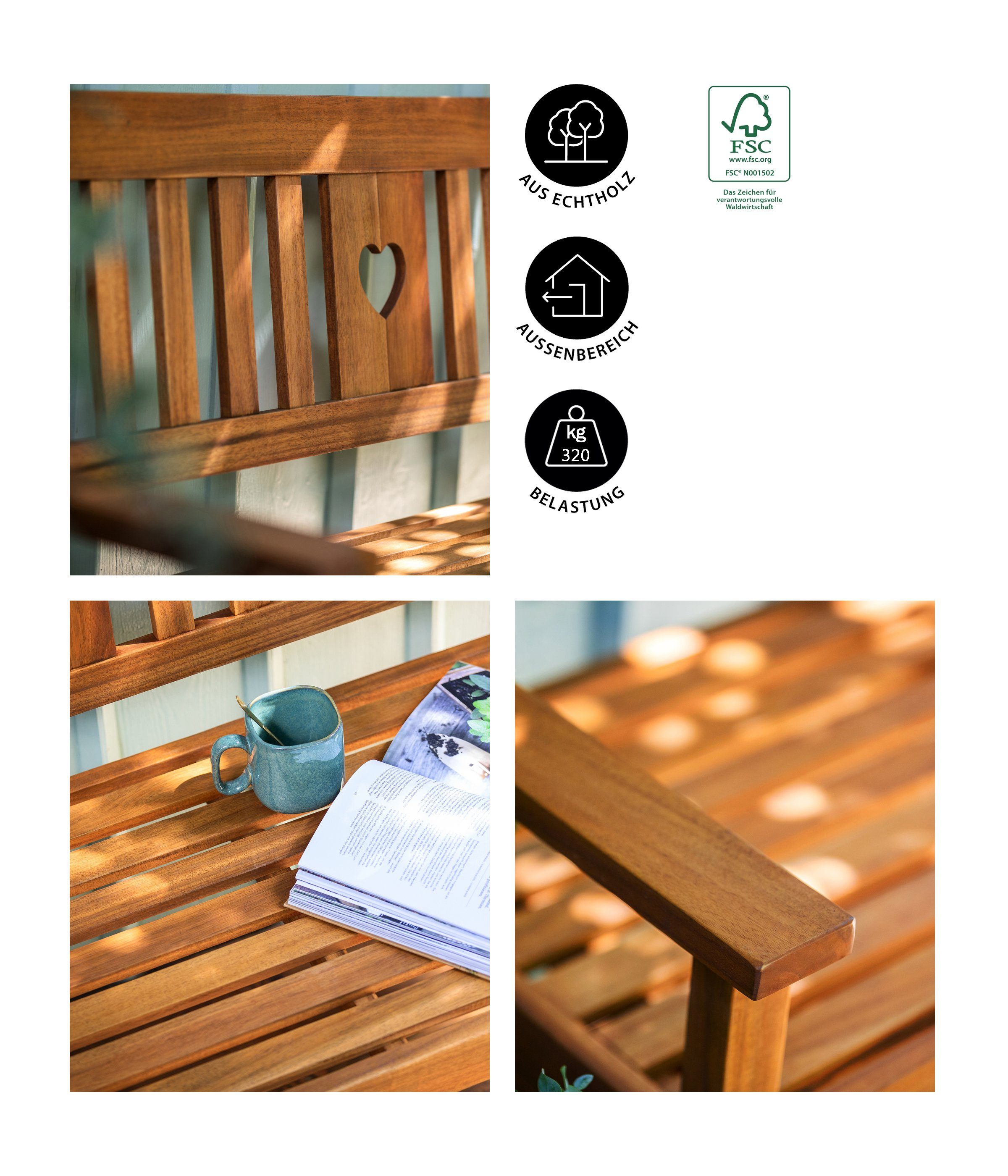 Dehner Gartenbank Gartenbank Heart, 2- oder günstig online kaufen