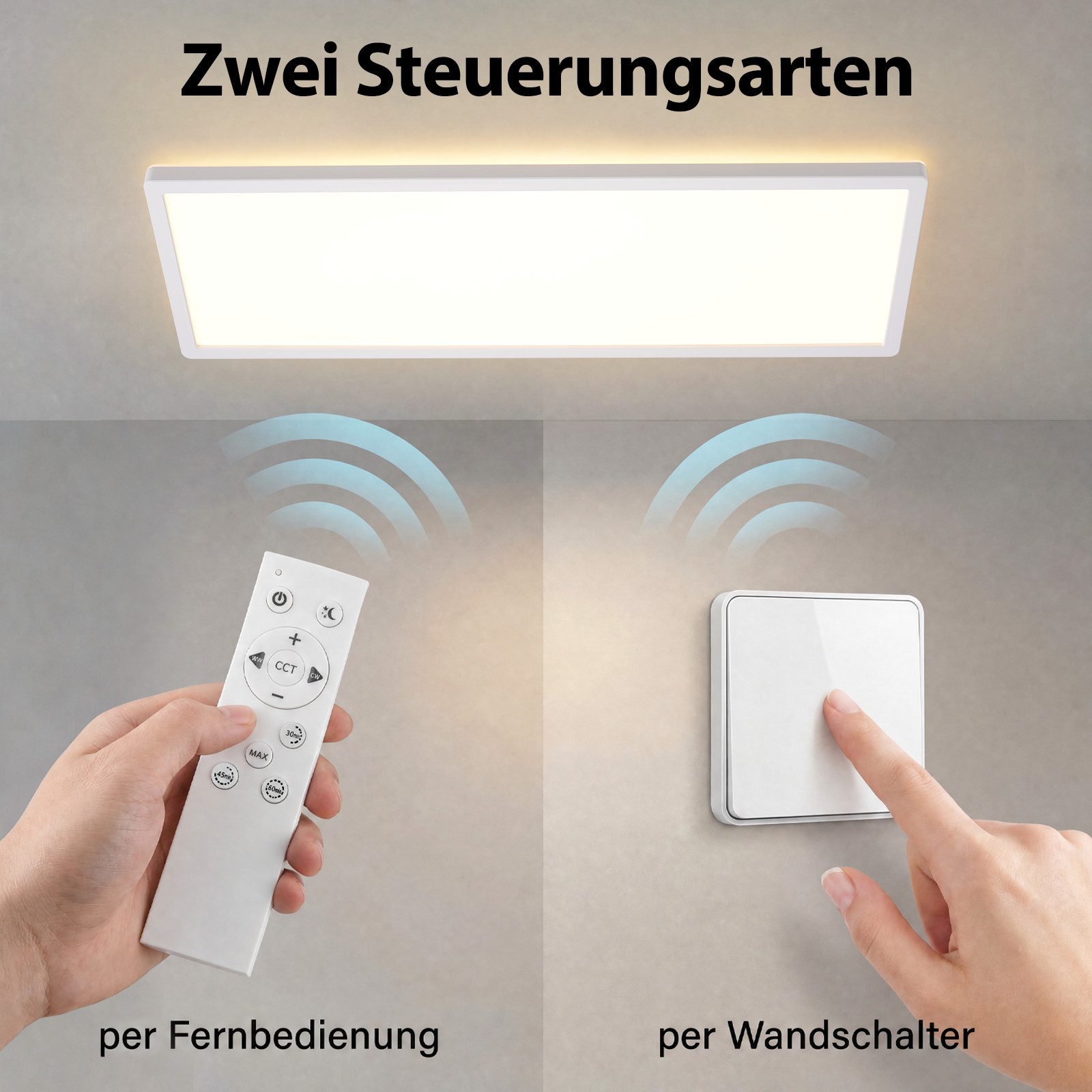 Nettlife LED Panel Schwarz/weiß 58x20 cm RGB dimmbar Deckenpanel Bürolampe 22W, LED fest integriert, Warmweiß Neutralweiß Kaltweiß, für Werkstatt, Flur, Küche, Wohnzimmer
