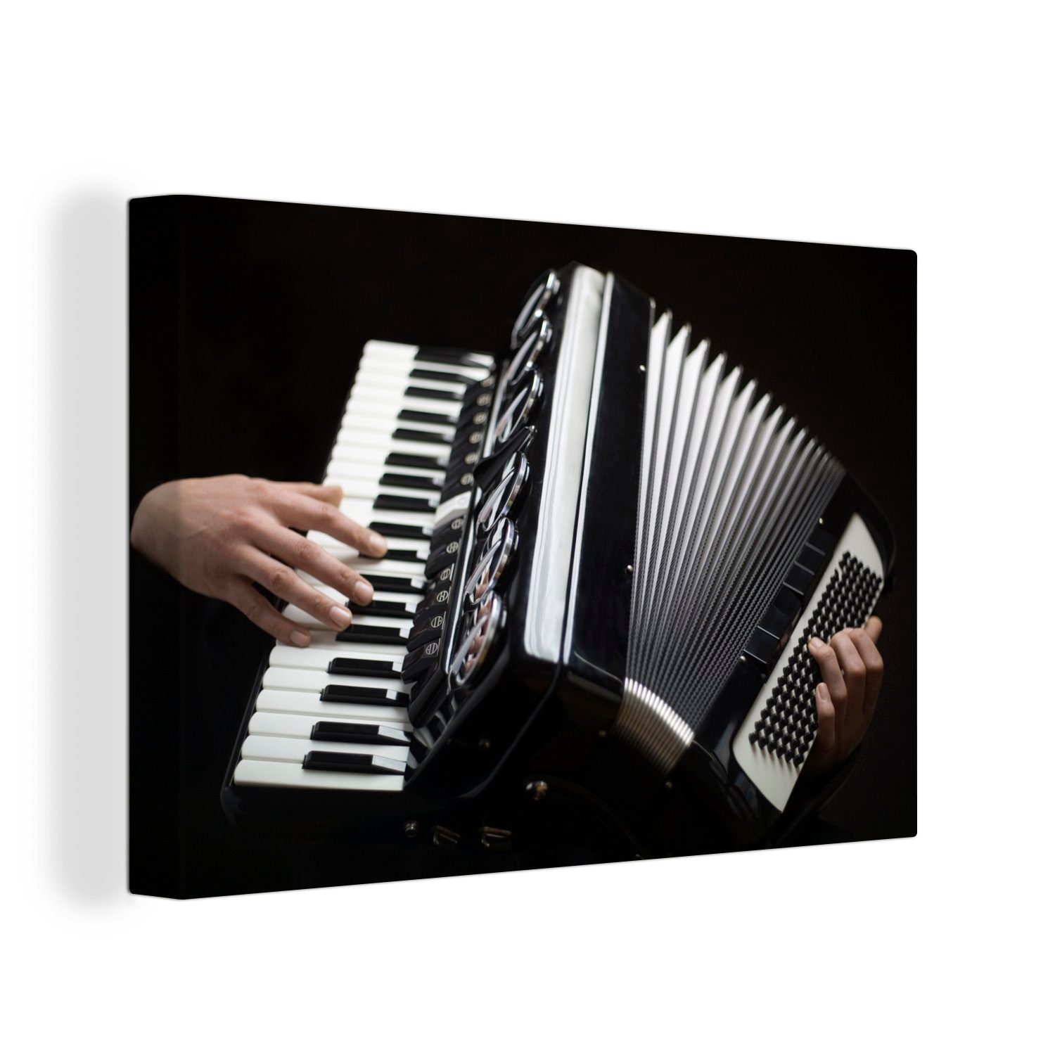 OneMillionCanvasses® Leinwandbild Musiker spielt Akkordeon, (1 St), Wandbild Leinwandbilder, Aufhängefertig, Wanddeko, 30x20 cm