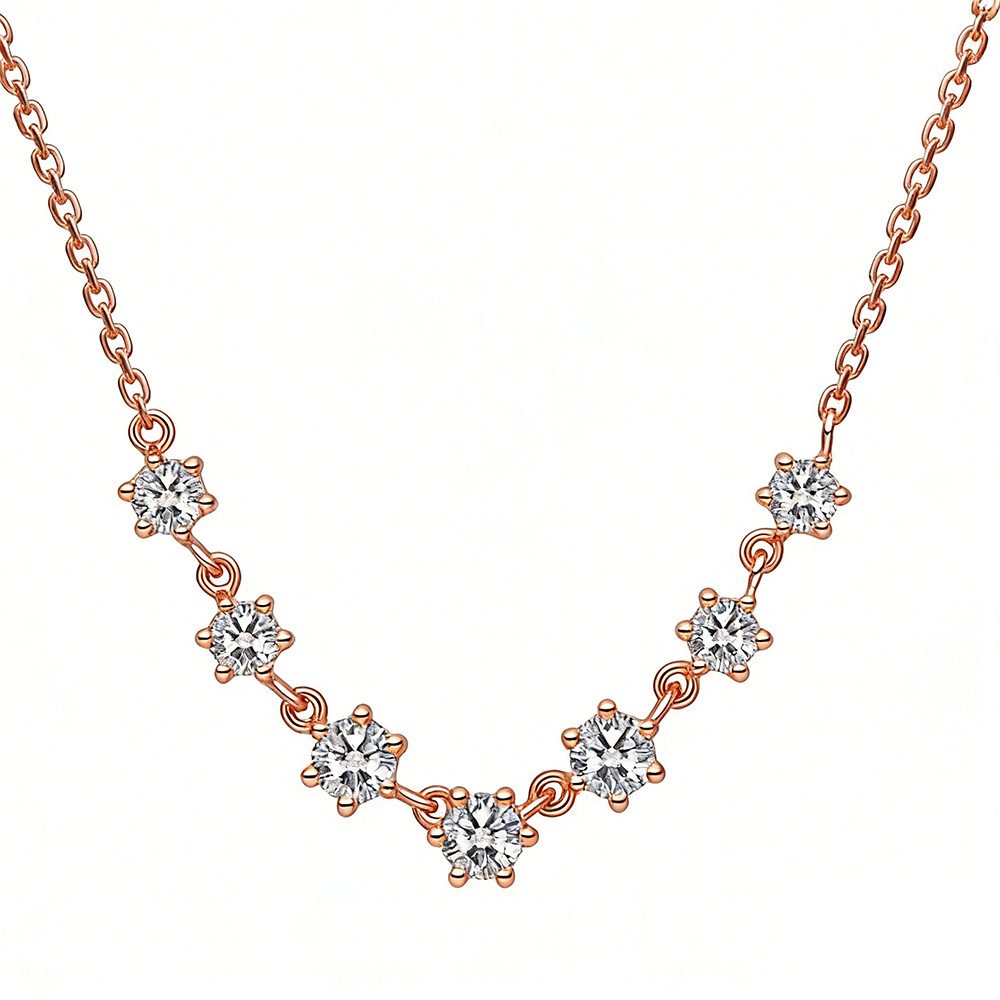 Sternvoll Goldkette V-Halskette mit 0,71 ct Diamanten aus 18K Gold, IGI, IGI-zertifiziert, V-Design, 7 Diamanten, 18K Gold, Graduiert