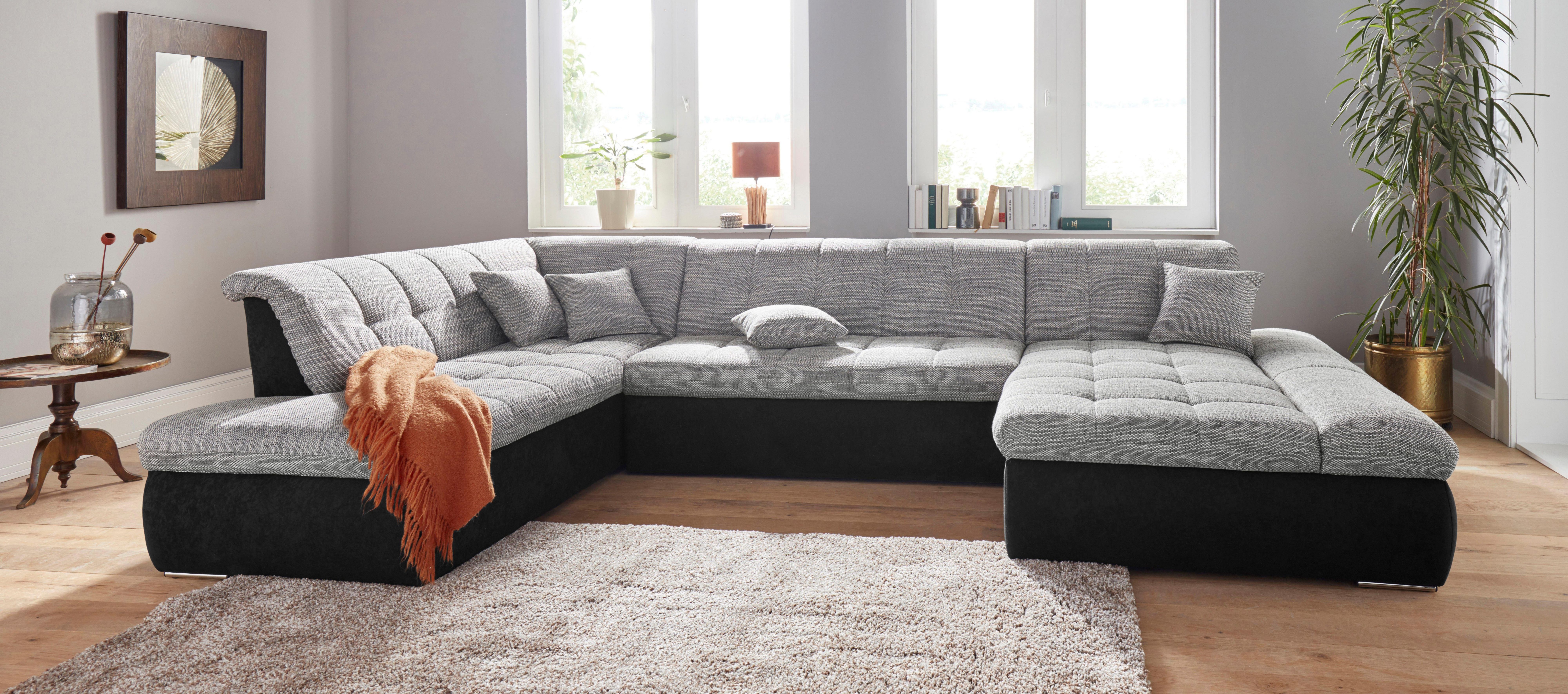DOMO collection Wohnlandschaft PB MORIC wahlweise mit Bettfunktion und Armteilverstellung U-Form, XXL-Format B/T/H: 353/216/80 cm, feine Steppung, incl. Zierkissen
