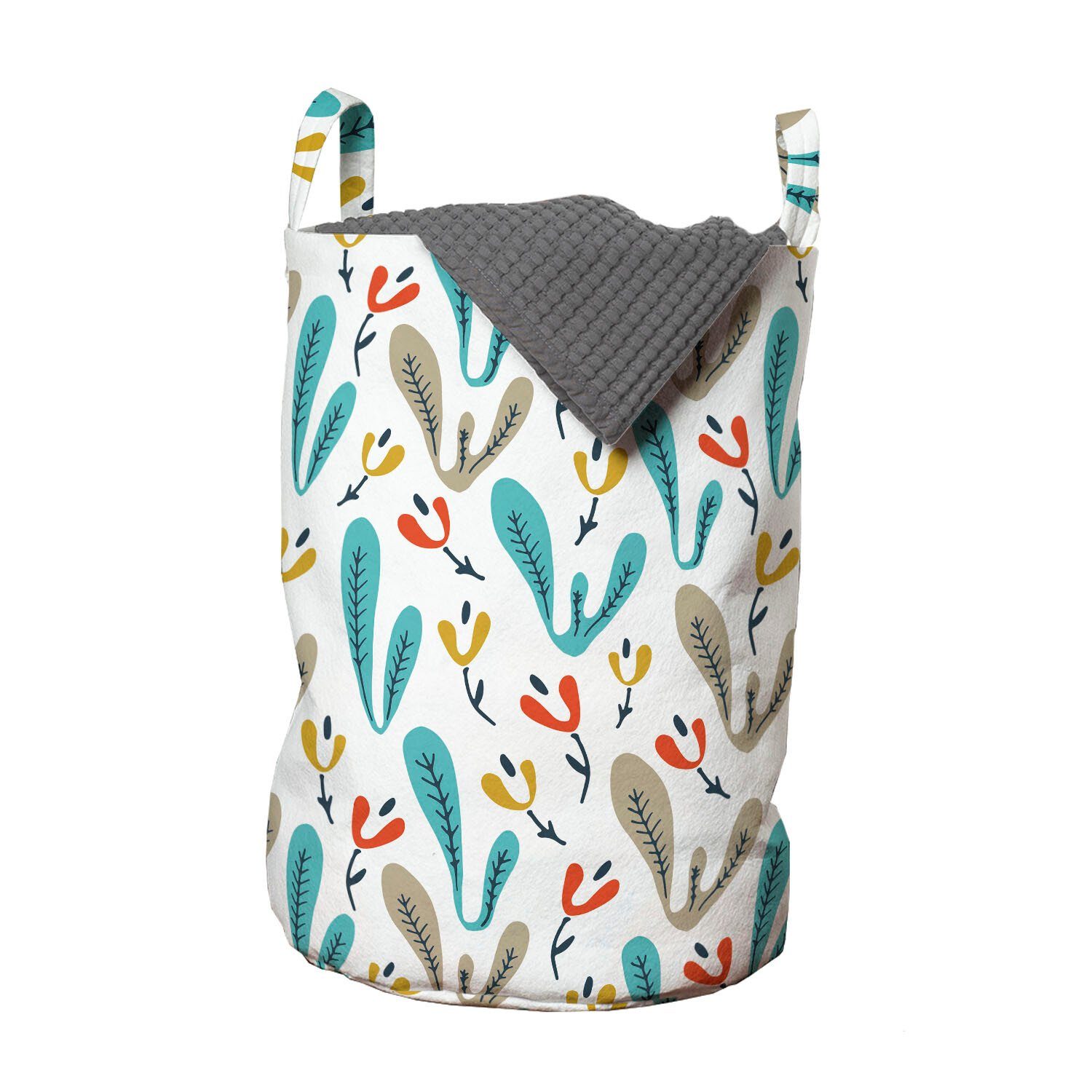 Abakuhaus Wäschesäckchen Wäschekorb mit Griffen Kordelzugverschluss für Waschsalons, Botanisch Abstrakt Wildwood Pflanze | Wäschesäcke