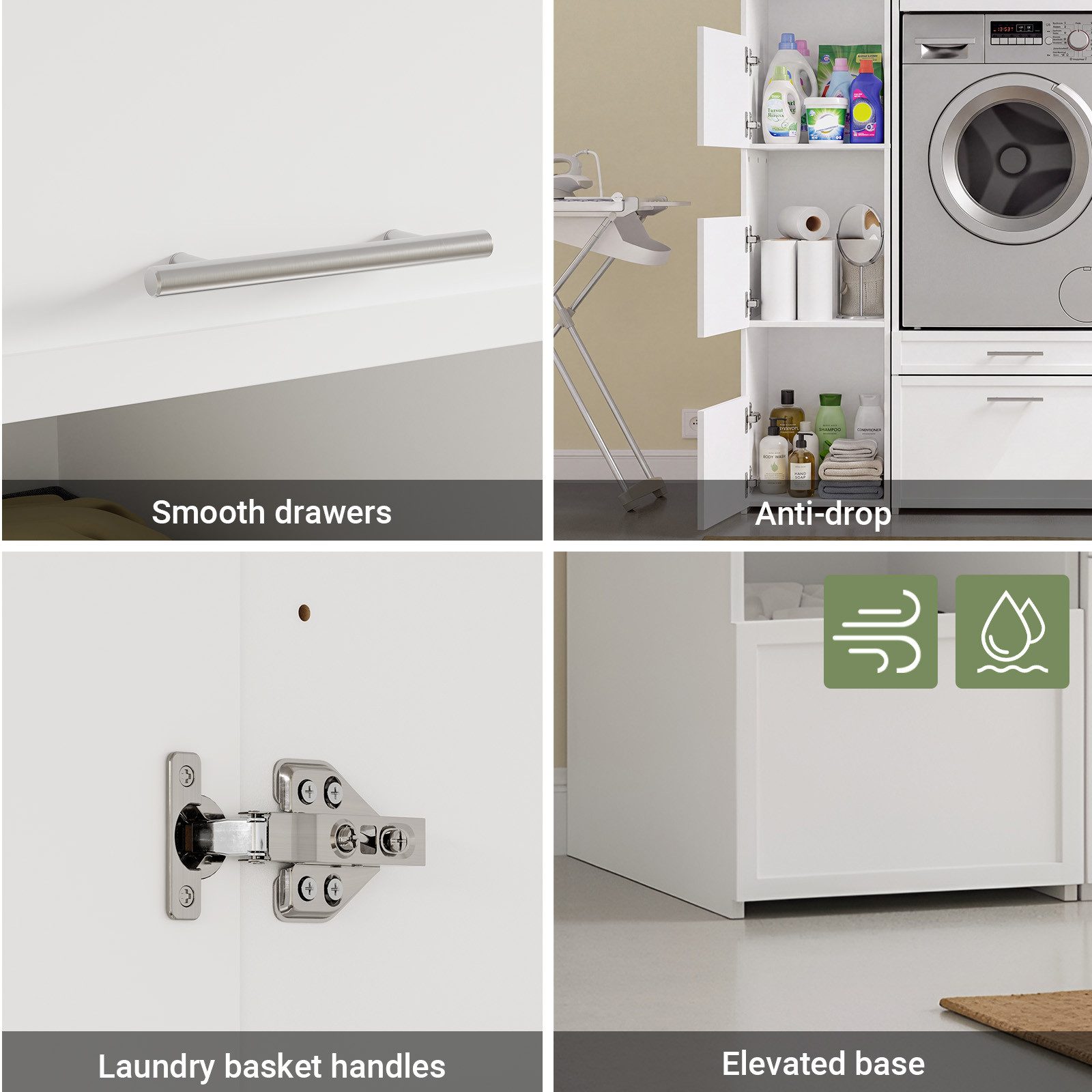 SoBuy Kleiderschrank BZR232, Hochschrank mit 4 Türen, Mehrzweckschrank Garderobenschrank (1er Set) Kleiderschrank, mit 3 offenen Fächern und 3 Stoffboxen für Wa – Bild 5 von 5
