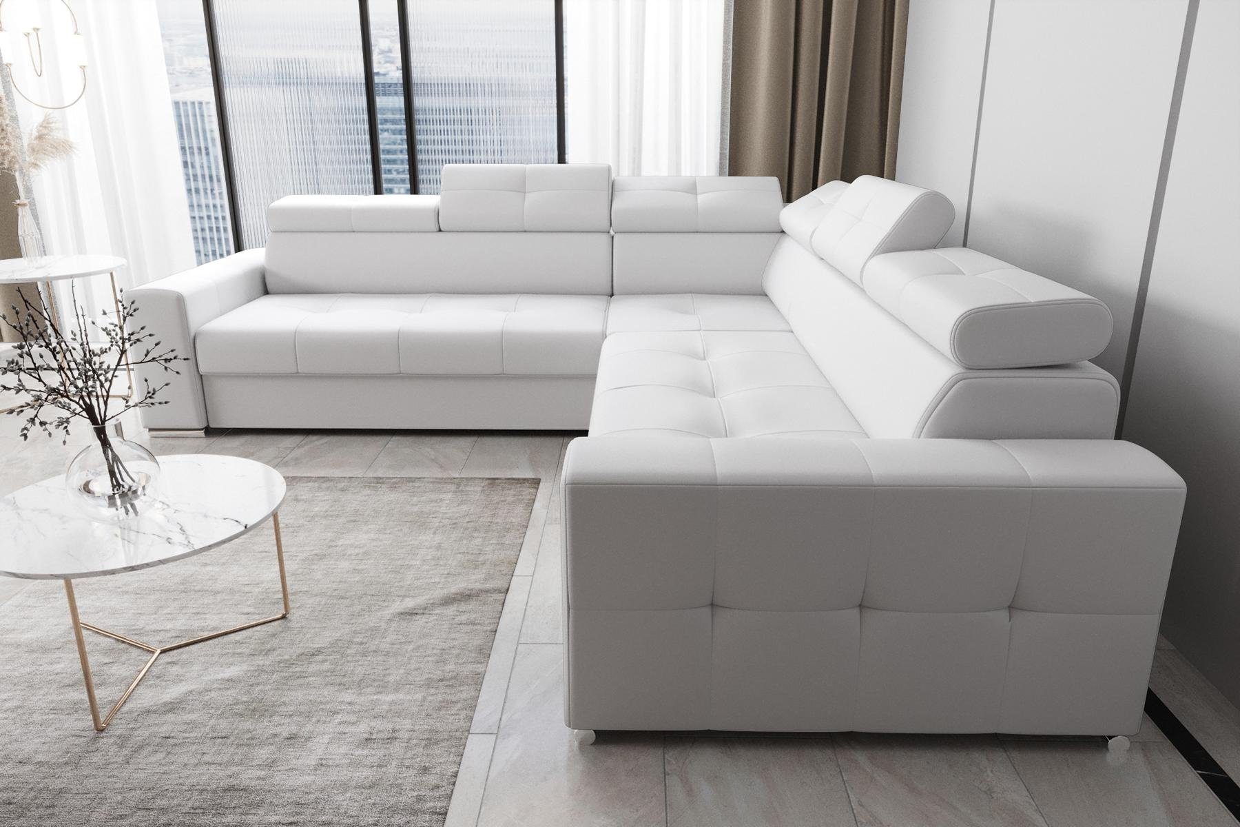 JVmoebel Ecksofa Wohnzimmer Textil Leder Luxus L Form Modern Ecksofa Couch, Made in Europe Weiß