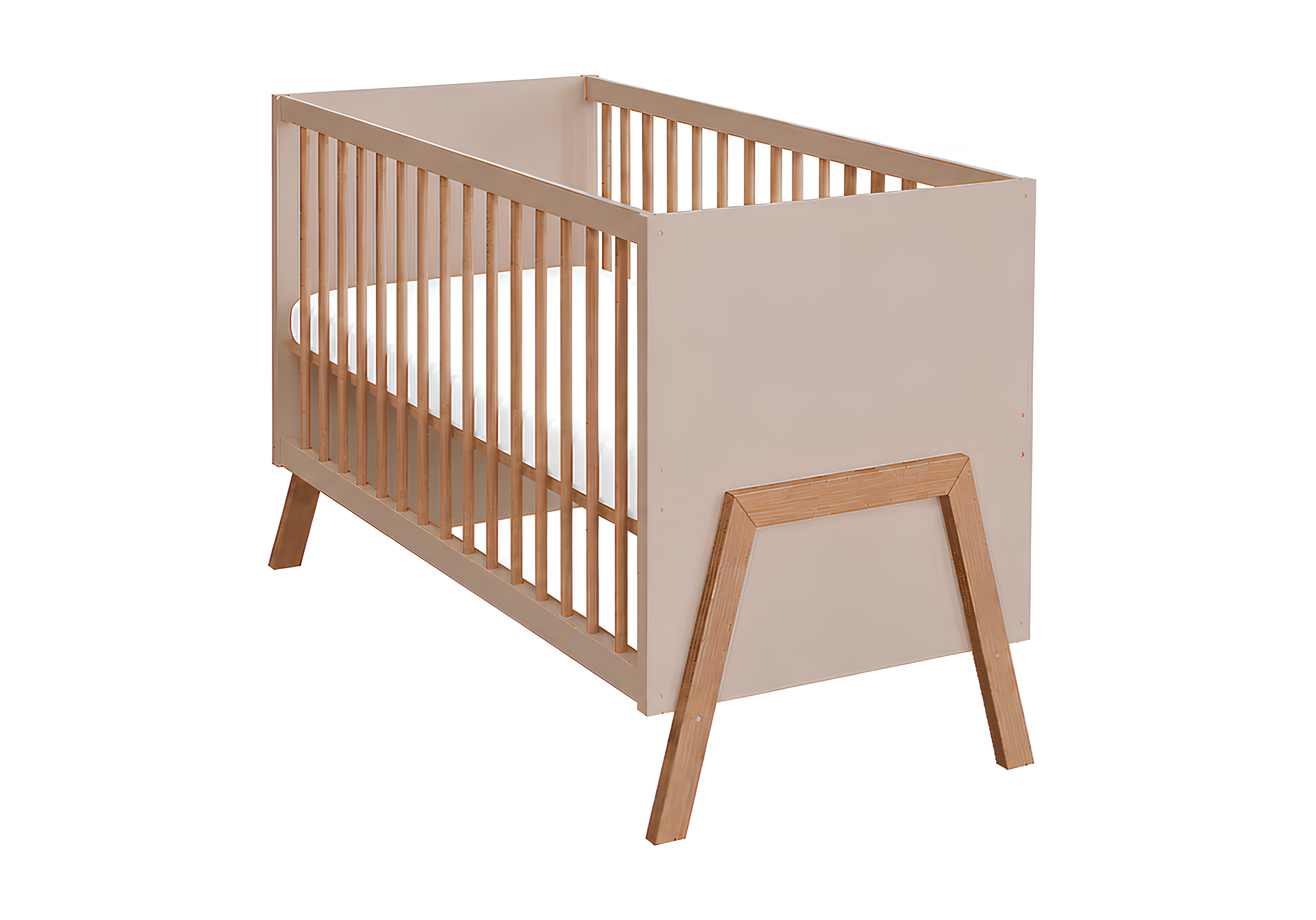 Baby-Delux Babybett Juna Kaschmir-Beige Eiche, Kinderbett 60x120 umbaubar Schutzgitter Matratze – Bild 2 von 5