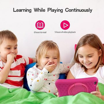 PRITOM Kinder-Tablet, Kindersicherung, Kinder-App, Quad-Core-Prozessor Tablet (8", 32 GB, Android 10, HD-IPS-Bildschirm, Dual-Rückfahrkamera, mit Kinder-Tablet-Hülle (Rosa)
