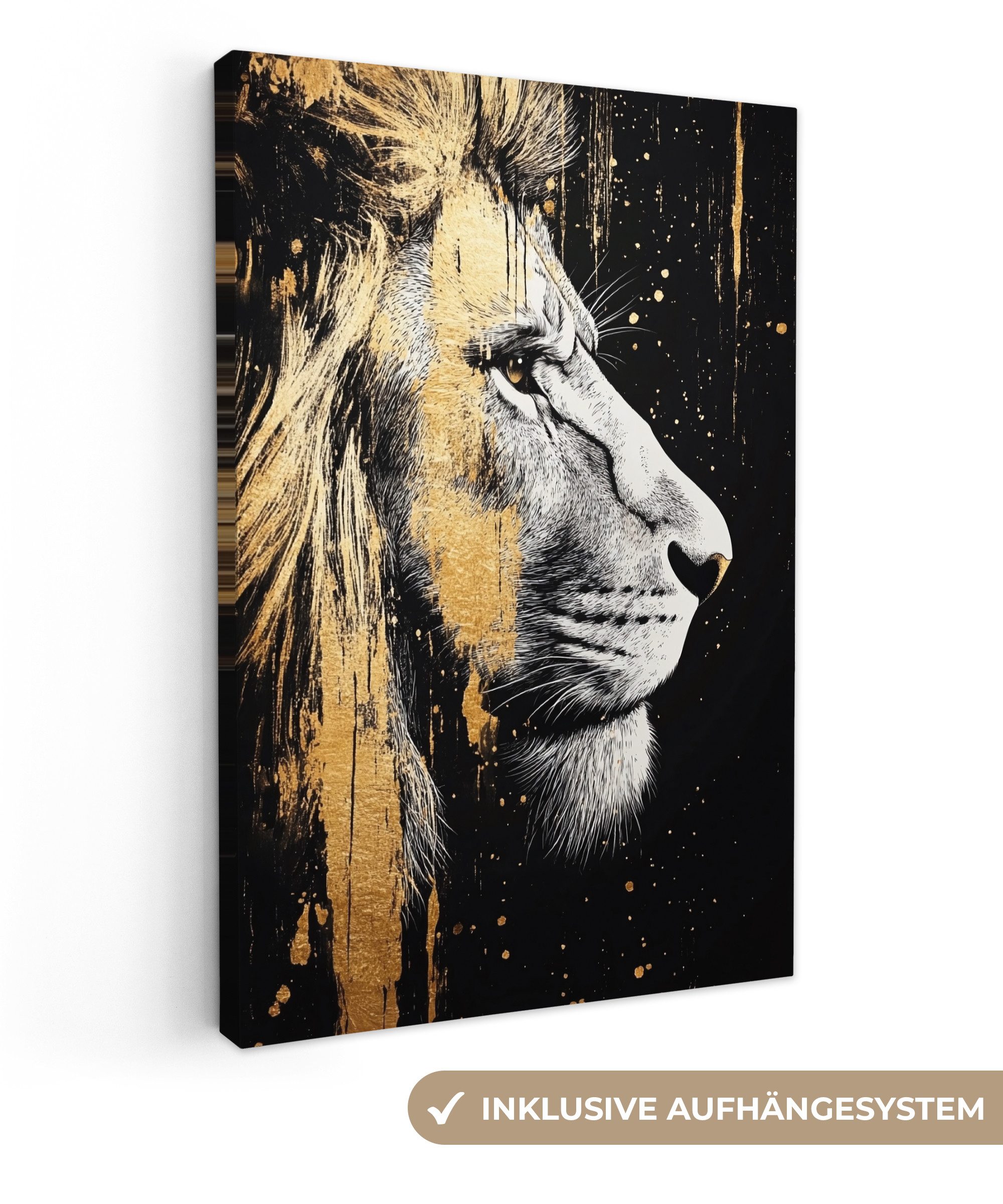 OneMillionCanvasses® Leinwandbild Porträt - Löwe - Abstrakt - Gold, Fotodru günstig online kaufen