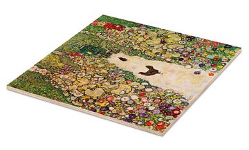 Posterlounge Holzbild Gustav Klimt, Gartenweg mit Hühnern, Wohnzimmer Malerei