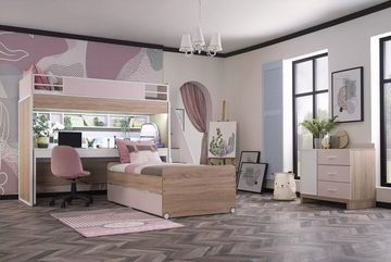 JVmoebel Etagenbett Luxus Etagenbett mit 3 Schlafplätzen Multifunktionsbett Holz Rosa (1-St., Nur Etagenbett), Made in Europe