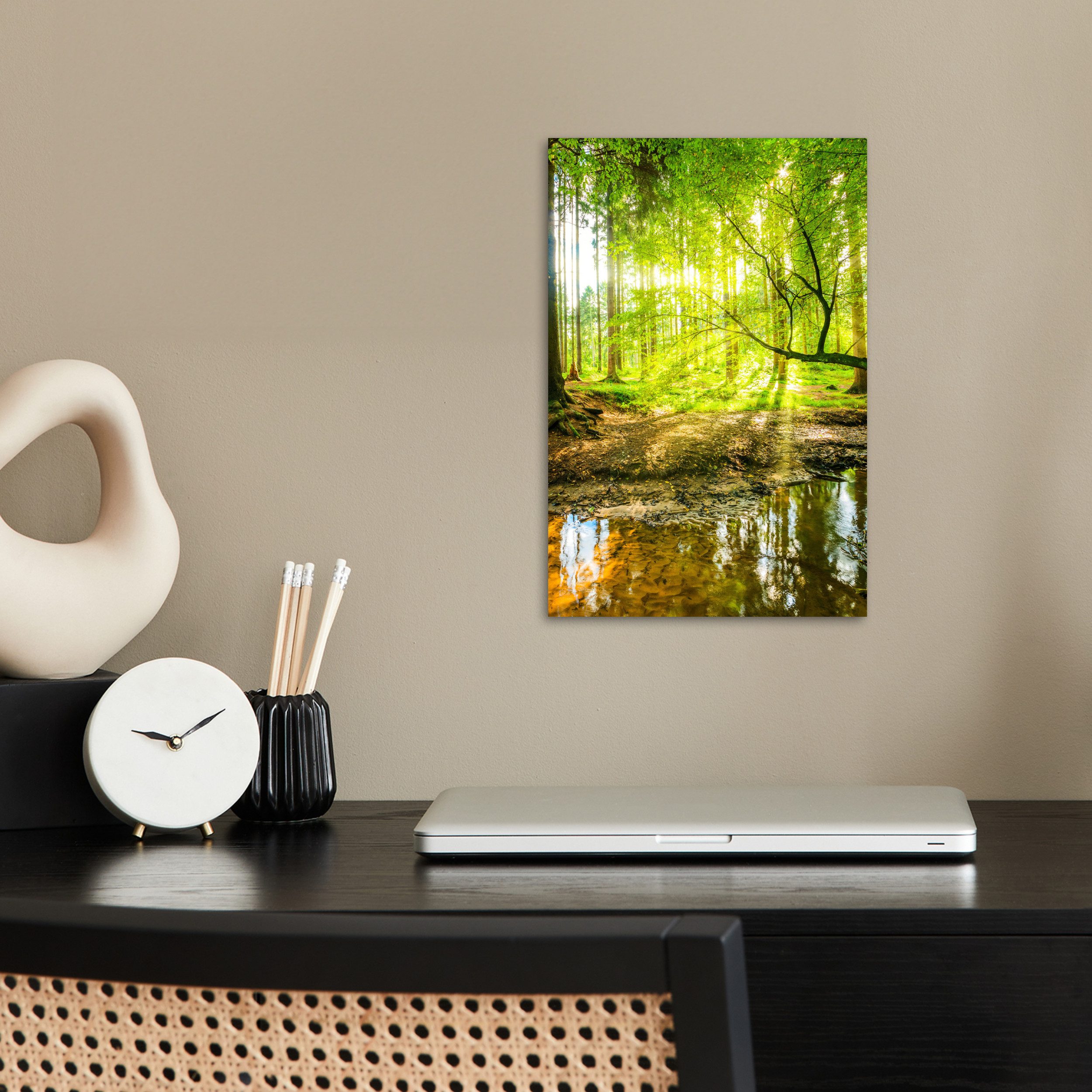 MuchoWow Poster Wald - Landschaft - Wasser - Bäume - Sonne - Grün - Natur, (1 St), Poster ohne Rahmen, Wandbild, Wandposter, 20x30 cm