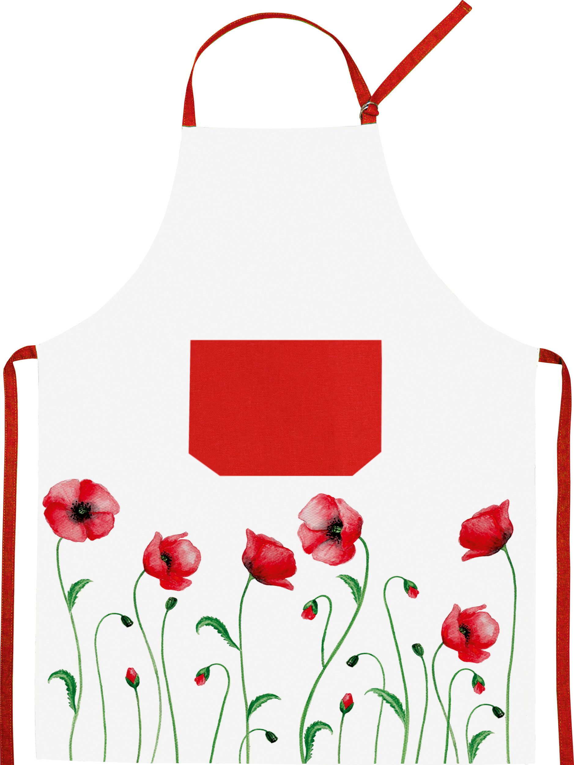 Kracht Kochschürze Mohnblume, (Set, 1-tlg., Set), Nackenband und aufgesetzte Tasche ca.70x90cm Baumwolle