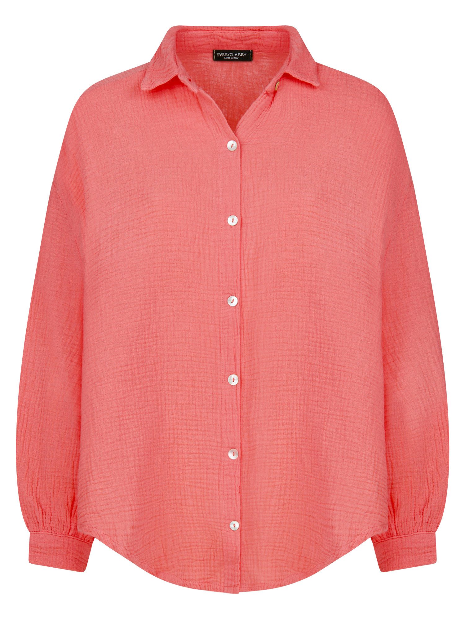 SASSYCLASSY Longbluse Oversize Musselin Bluse Damen kurz Langarm Elegant He günstig online kaufen