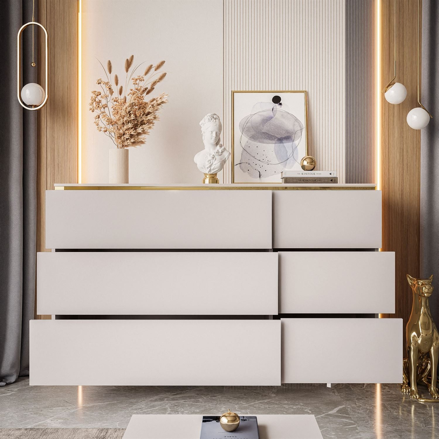 Lookway Kommode AURORA 6S in Kaschmir mit goldener Leiste, Breite: 138 cm