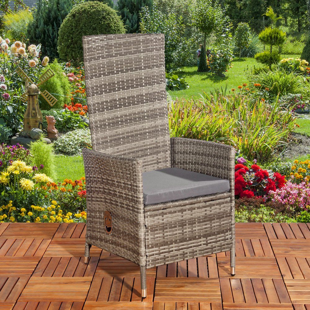 Feel2Home Gartensessel Verstellbarer Garten Relaxsessel Grau Polyrattan Gartenmöbel Balkon (Stück, 1-St), Verstellbare Rückenlehne