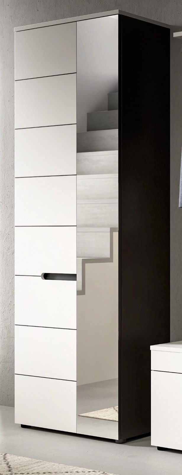 Inn.Furn Garderobenschrank Cooper (Schuhschrank in Weiß und Basalt Grau, 65 x 190 cm) mit Soft-Close-Funktion, variable Inneneinteilung