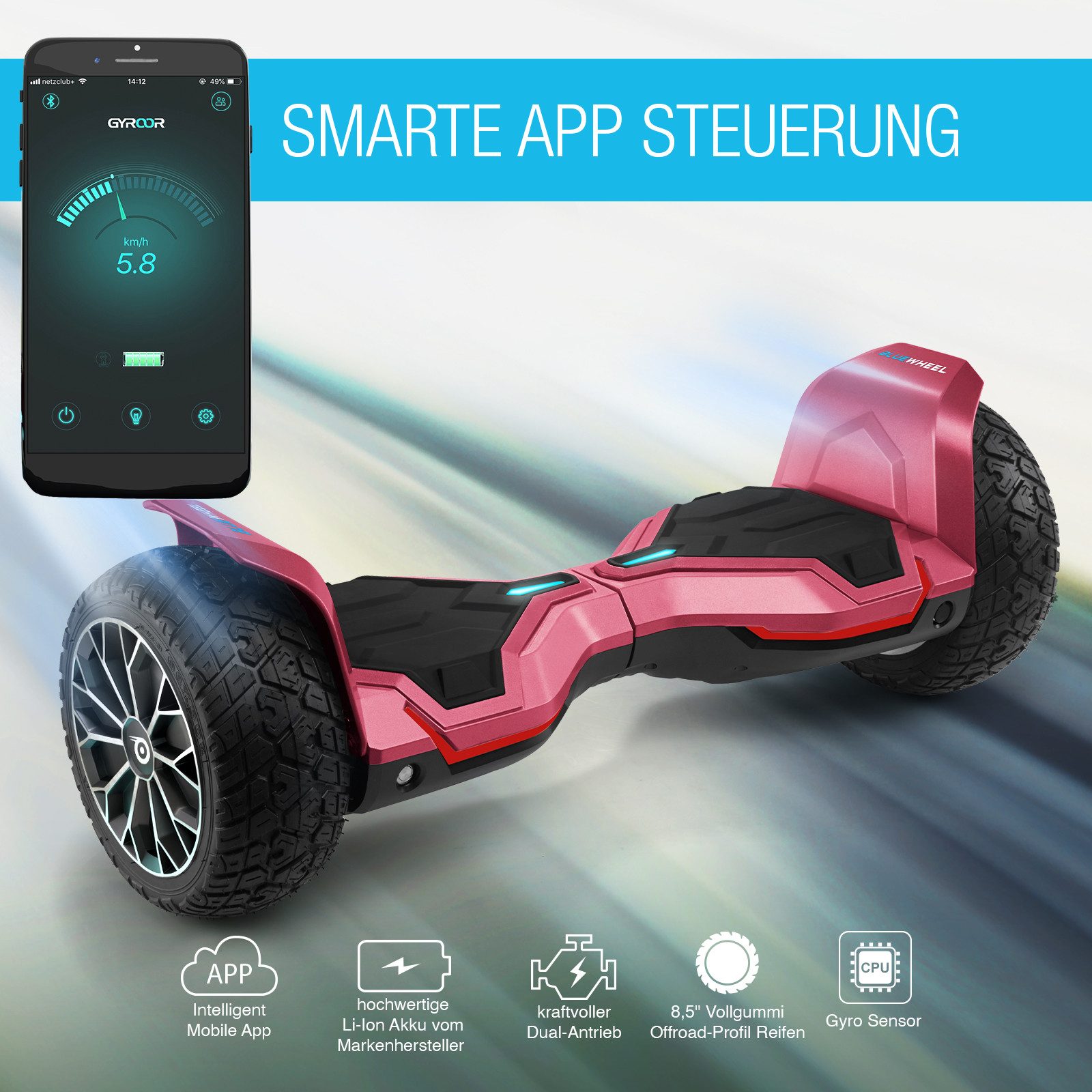 Bluewheel Electromobility Balance Scooter HX510, 15 km/h, 8.5" Vollgummireifen, LED-Scheinwerfer