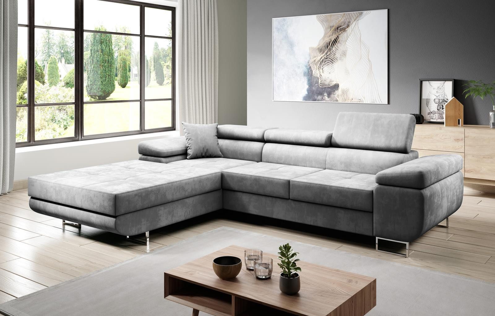 Beautysofa Ecksofa Alons mit Schlaffunktion auf Metallbeinen, L-Form Polsterecke, mit Schlaffunktion