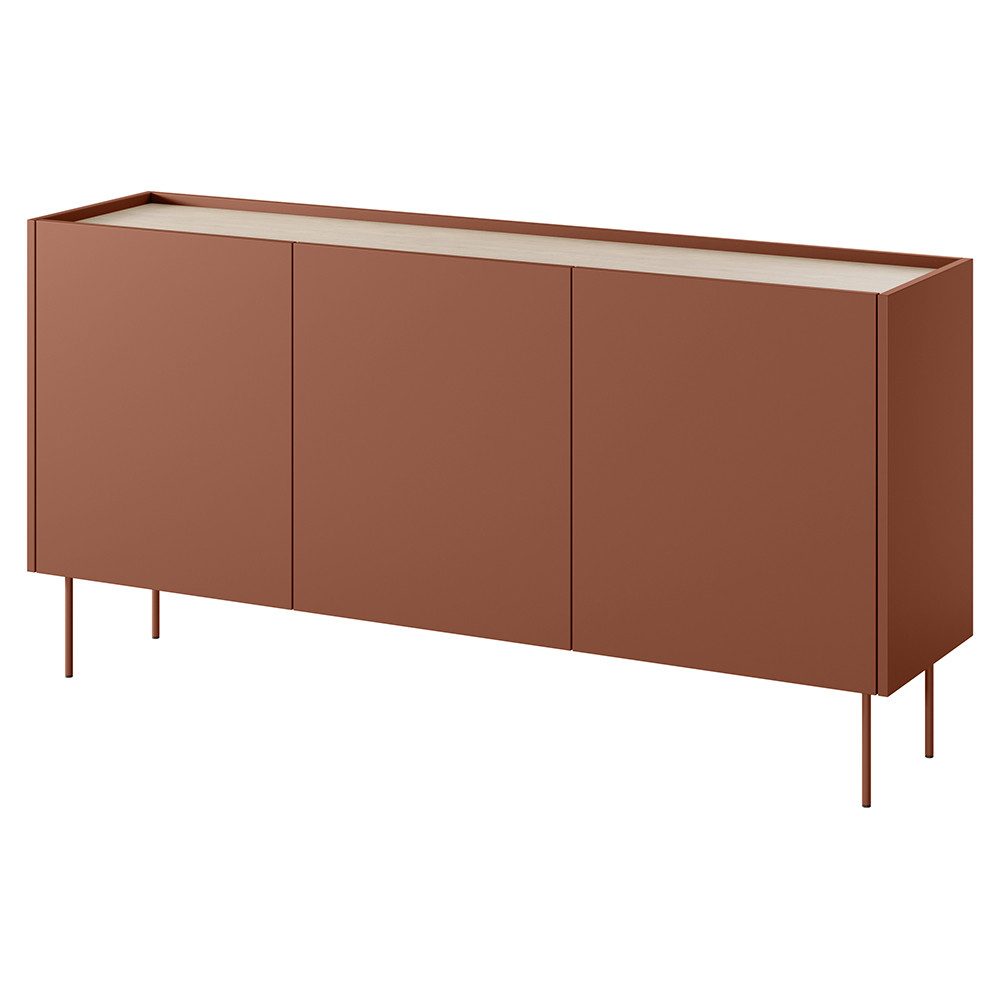 Lomadox Sideboard DELFT-141, in rot und Eiche, 170 cm breit, grifflos