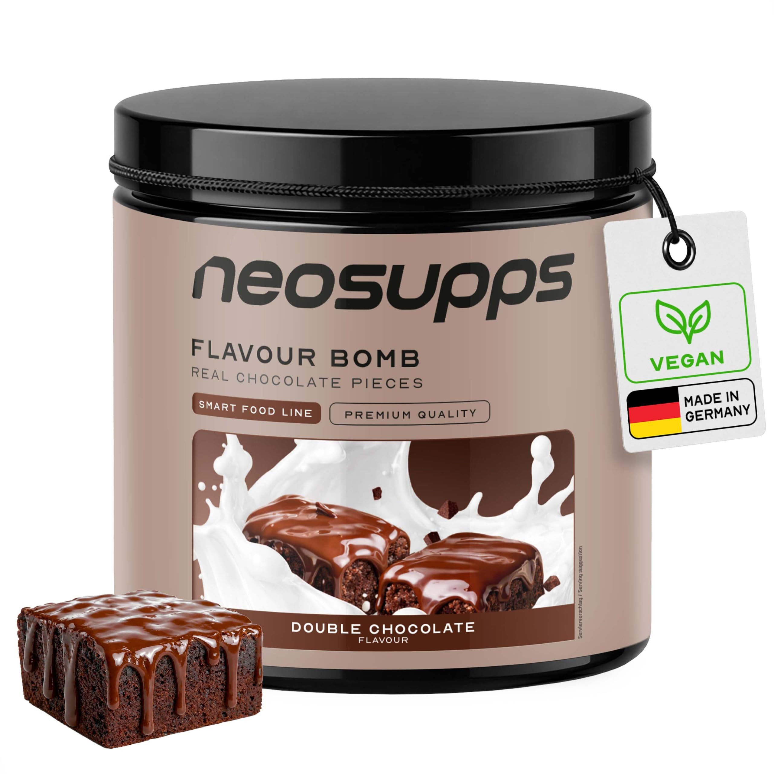 Neosupps Geschmackspulver, Double Chocolate 250g, Kalorienarm & zuckerreduziert Pulver, 250 g, einsetzbar für Lebensmittel & Getränke, geprüfte Qualität