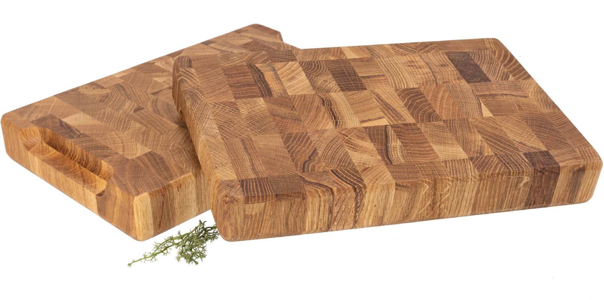 Holz Frank Schneidebrett Stirnholz Hackblock aus Eiche, 30x20x4 cm mit Griffmulden, Holz, (1-St)