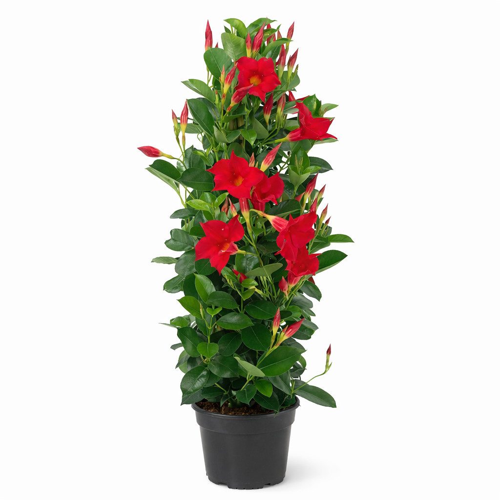 Exotenherz Topfpflanze Mandevilla Dipladenia Trichterblüte Pyramidenform 17cm Topf rot