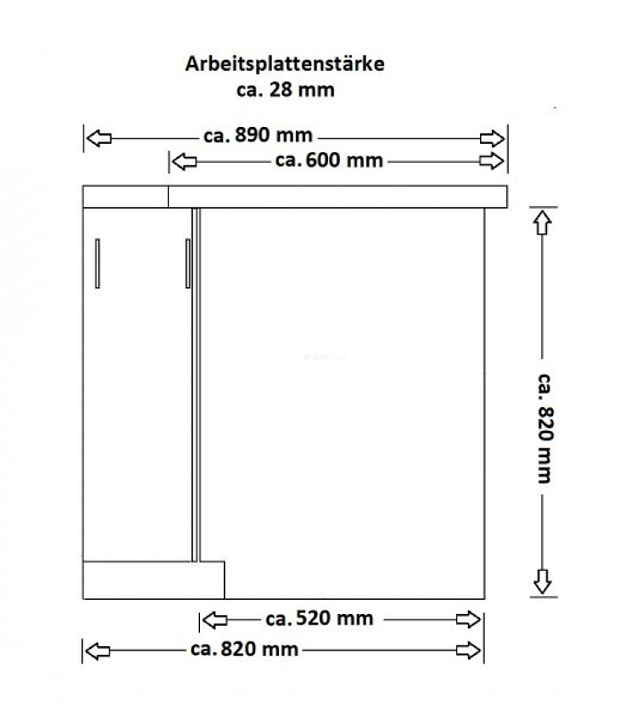 Küche 89x89 Eckunterschrank Küchen-Preisbombe Schwarz cm Omega Einbauküche Weiss Küchenzeile Küchenzeile