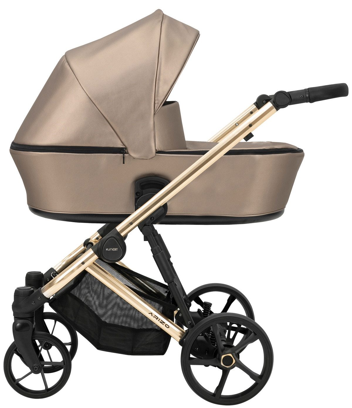 KUNERT Kombi-Kinderwagen ARIZO PREMIUM 2 n1 Öko-Leder Kinderwagen mit goldenem Gestell, 5-Punkt-Gurt, verstellbare Rückenlehne, UV50-Sonnenschutz