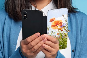 MuchoWow Handyhülle Blumen - Mohn - Frühling - Natur - Rot - Blau, Handyhülle Telefonhülle Apple iPhone Xs Max