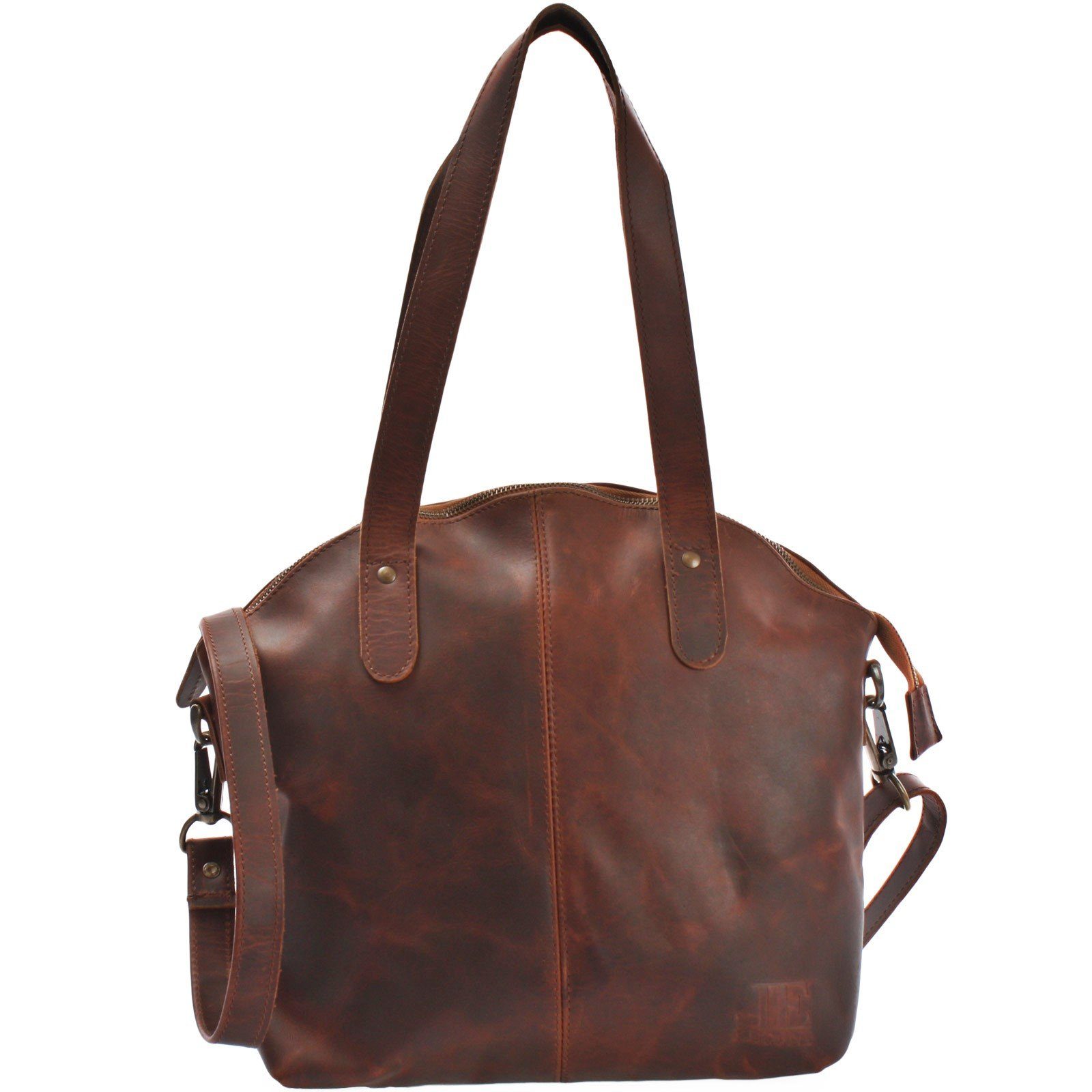 LECONI Schultertasche Shopper Damen Handtasche Ledertasche Henkeltasche Echt Leder LE0060, Echtleder – Henkel & langer Trageriemen – 33×30×10 cm