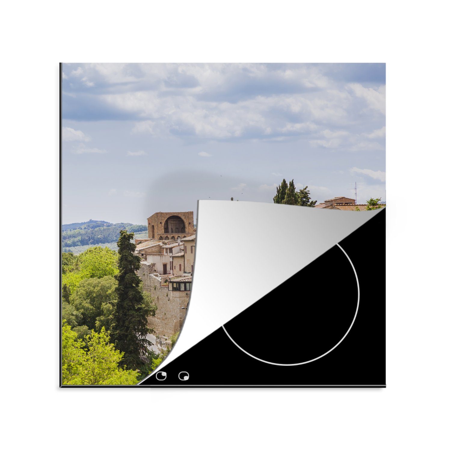 MuchoWow Herdblende-/Abdeckplatte Die mittelalterliche Stadt San Gimignano in der italienischen Region, Vinyl, (1 tlg), 78x78 cm, Ceranfeldabdeckung, Arbeitsplatte für küche