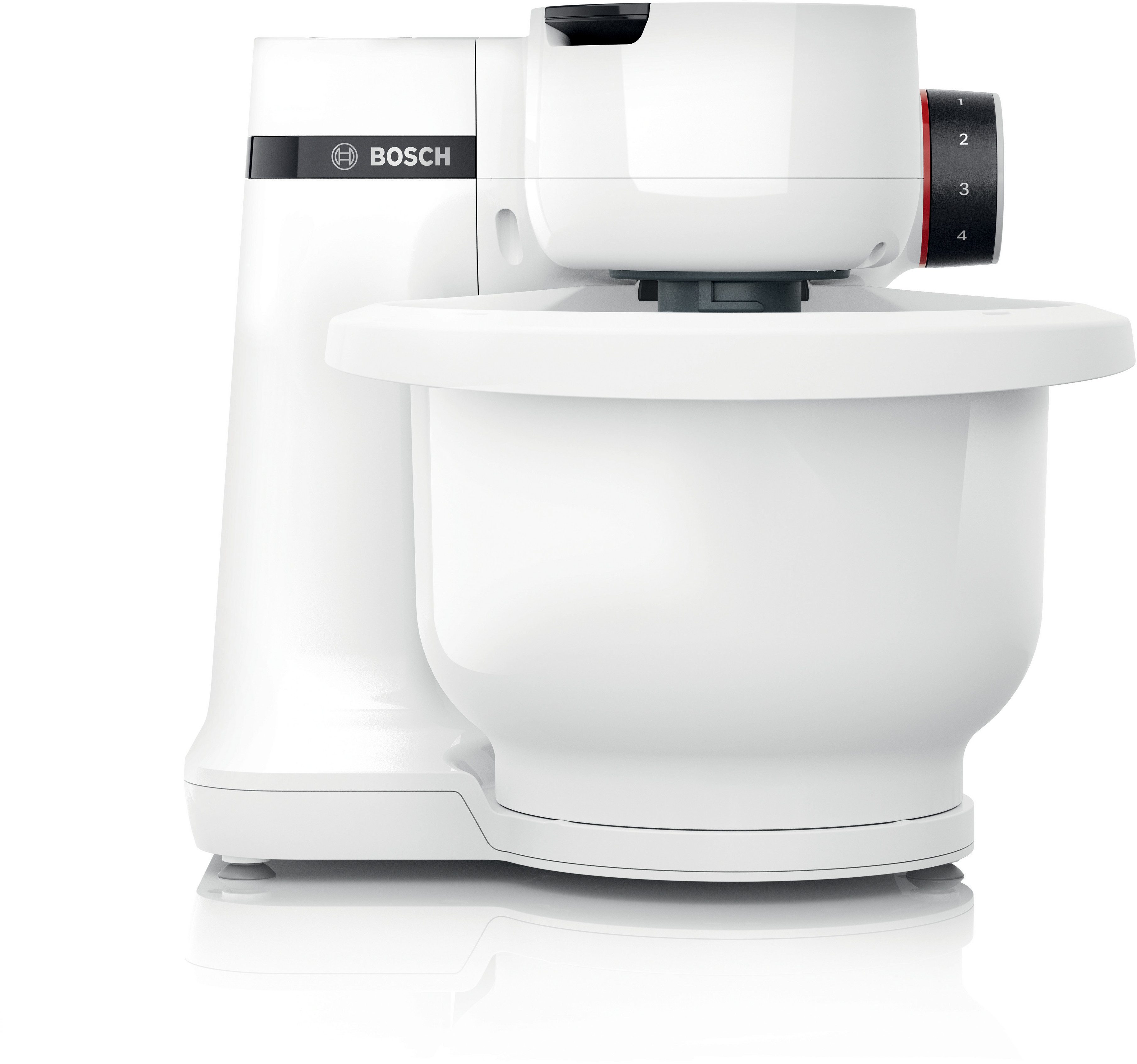 BOSCH Küchenmaschine Serie 2 MUM2SAW01, Kunststoffschüssel, Durchlaufschnitzler, 700 W, 3,8 l Schüssel, Durchlaufschnitzler, 3 Reibescheiben, Patisserieset Edel – Bild 4 von 5