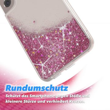 EAZY CASE Handyhülle Liquid Glittery Case für Samsung Galaxy S22 6,1 Zoll, Glitzerhülle Shiny Slimcover stoßfest Durchsichtig Bumper Case Pink