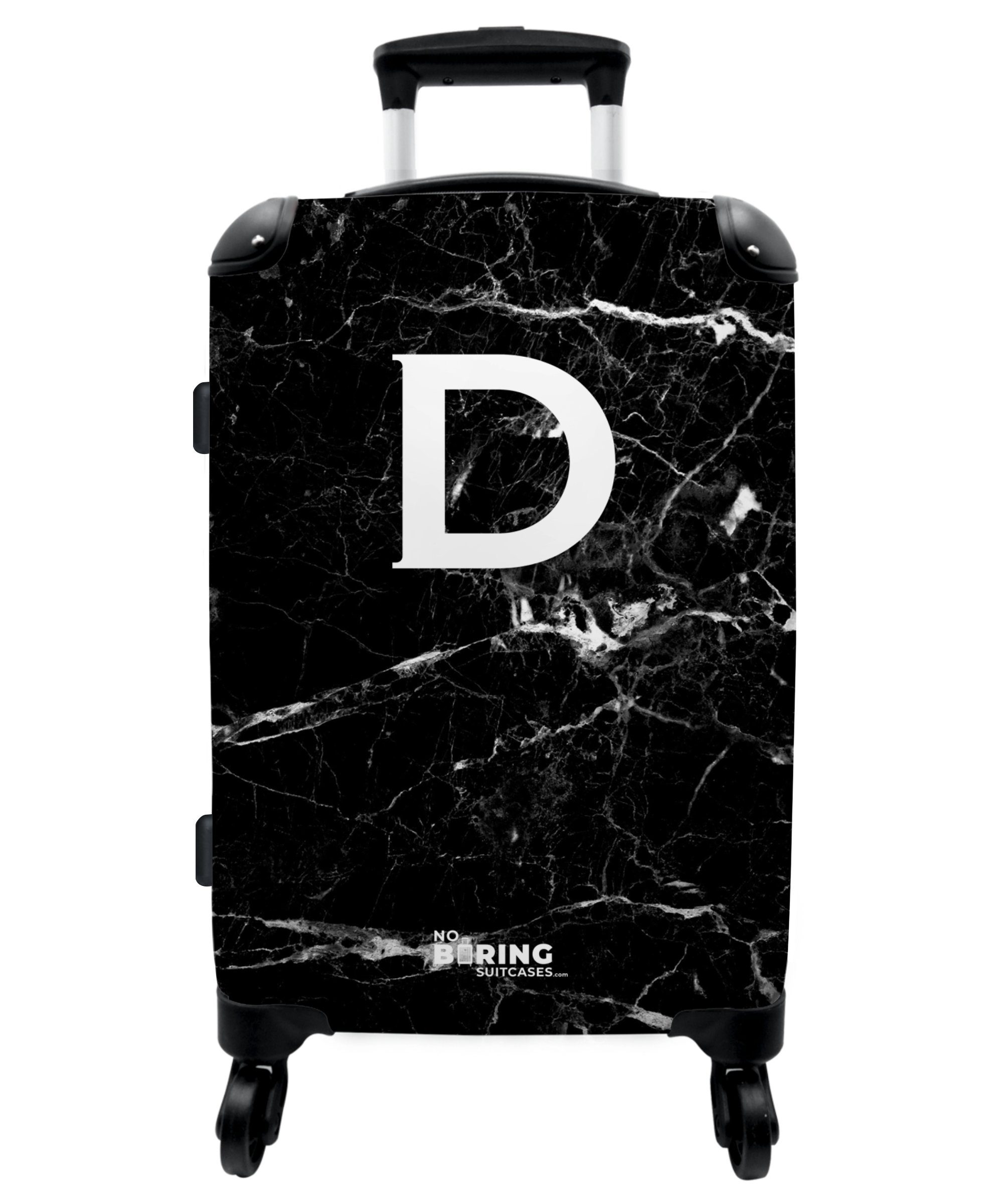 NoBoringSuitcases.com© mit - 4 - 4 Marmor, Rollkoffer Buchstabe Rollen - Reisekoffer Schwarz Trolley Koffer Große - 67x43x25cm D Marmoroptik Rollen, Aufgabegepäck