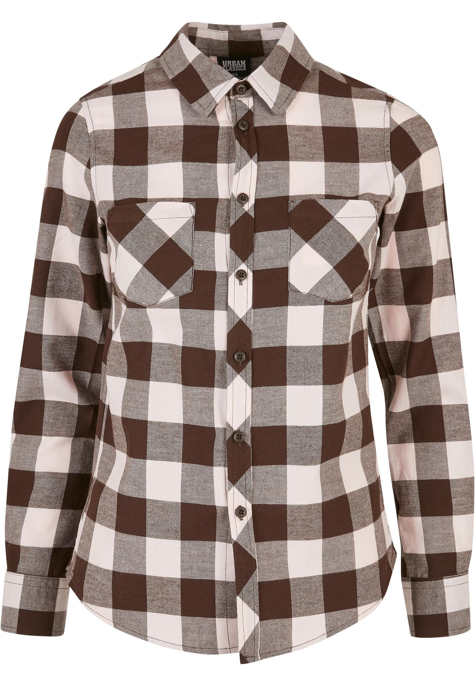 Damen Ladies CLASSICS Flanell pink-brown Shirt URBAN Checked (1-tlg) Langarmhemd Turnup