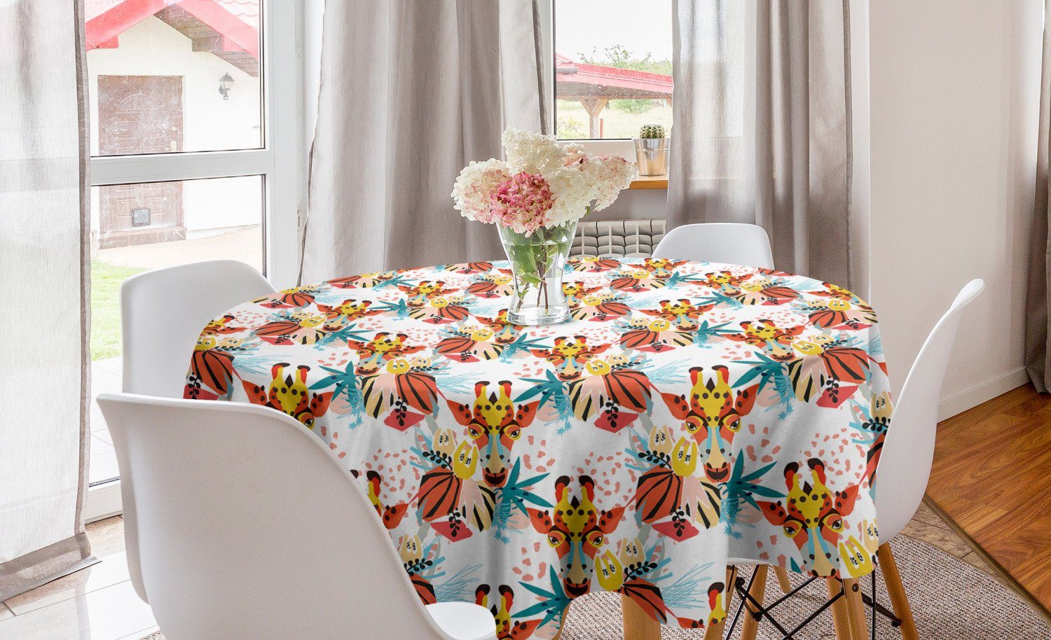 Abakuhaus Tischdecke Küche Abdeckung Dekoration, Giraffe Tier Esszimmer Kreis Tischdecke Abstrakt für