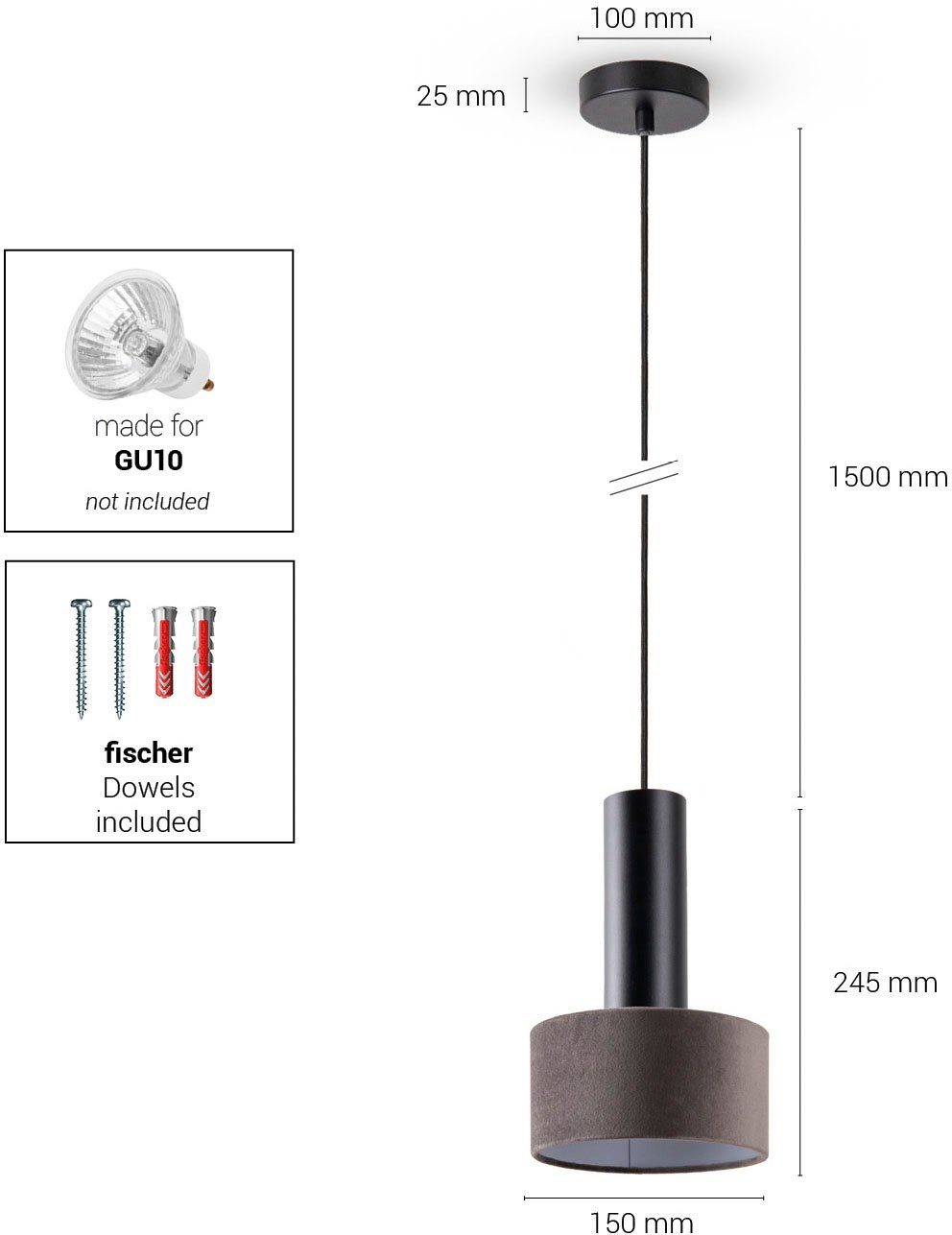 Paco Modern Stoffschirm Wohnzimmer Home Leuchtmittel, Pendelleuchte ohne Esszimmer Hängeleuchte VELUTA, GU10