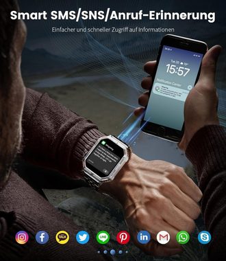 Lige Smartwatch (1,96 Zoll, Android, iOS), Telefonfunktion Fitness Tracker Blutdruck, Herzfrequenz, Schrittzähler