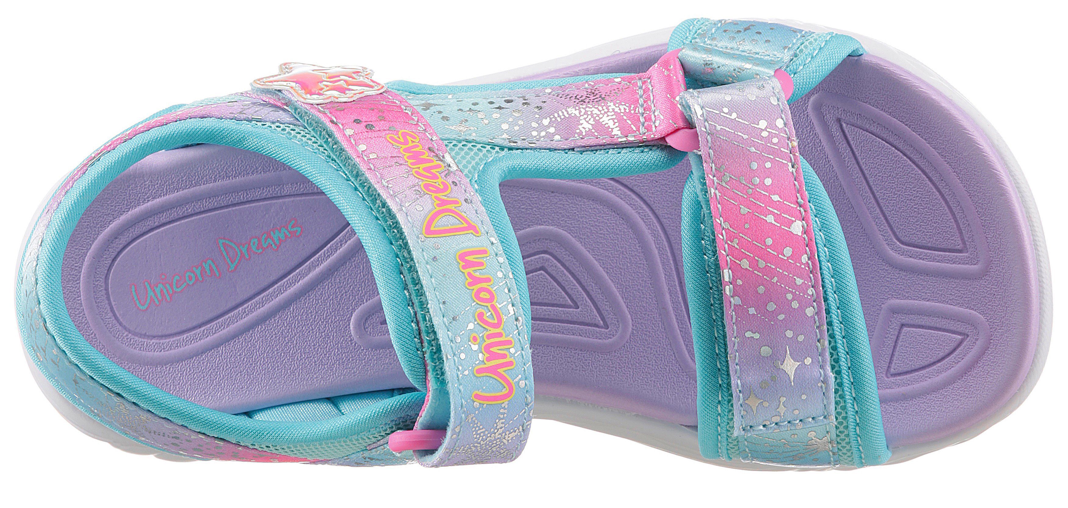 lila-türkis-hellrosa MAJESTIC BLISS Kids Skechers Einhorn-Applikation Sandale blinkender mit SANDAL UNICORN DREAMS