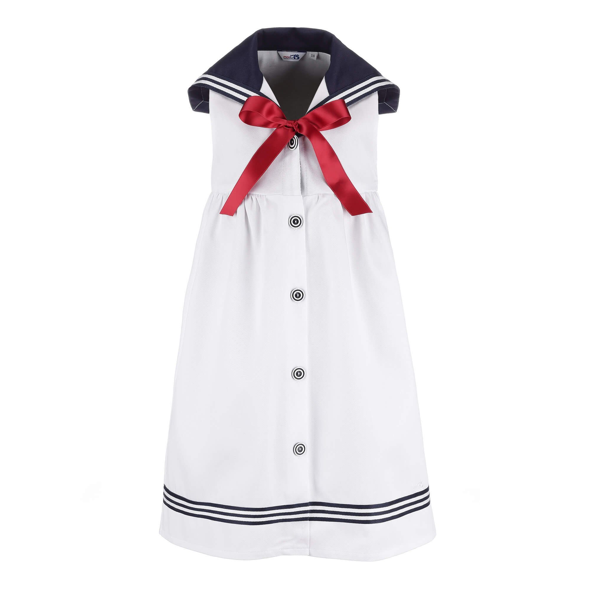 modAS Sommerkleid Kinder Matrosenkleid ärmellos - Maritimes Kleid mit großem Kragen (01) weiß