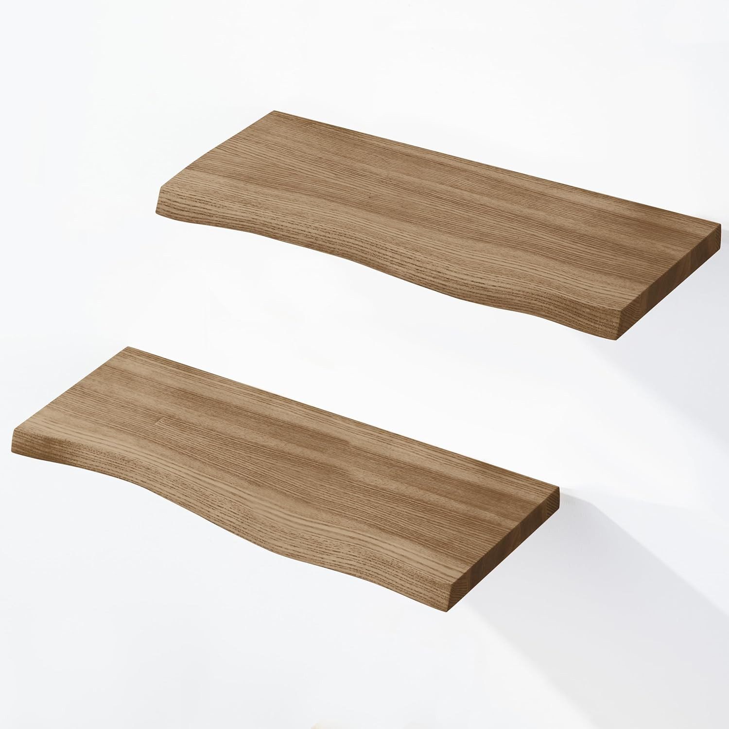 LAMO Manufaktur Wandregal LAMO Manufaktur 2 Stück Wandregal aus Holz 2x 42cm, Schweberegal Massiv 100% Echtholz, Wandregale SET 2 Baumkante Farbe: Nussbaum