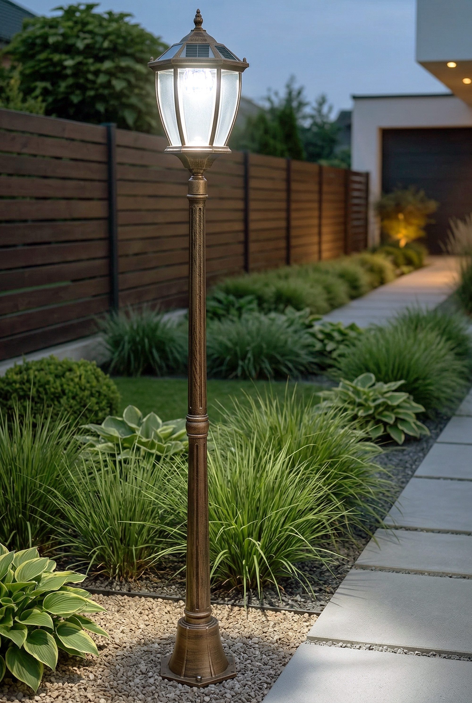 Arnusa LED Solarleuchte Gartenlaterne Außenleuchte Sockelleuchte 175cm Klassisch Solarlampe, Farbwechsel, LED fest integriert, warmweiß, kaltweiß, kabellos mit Dämmerungssensor