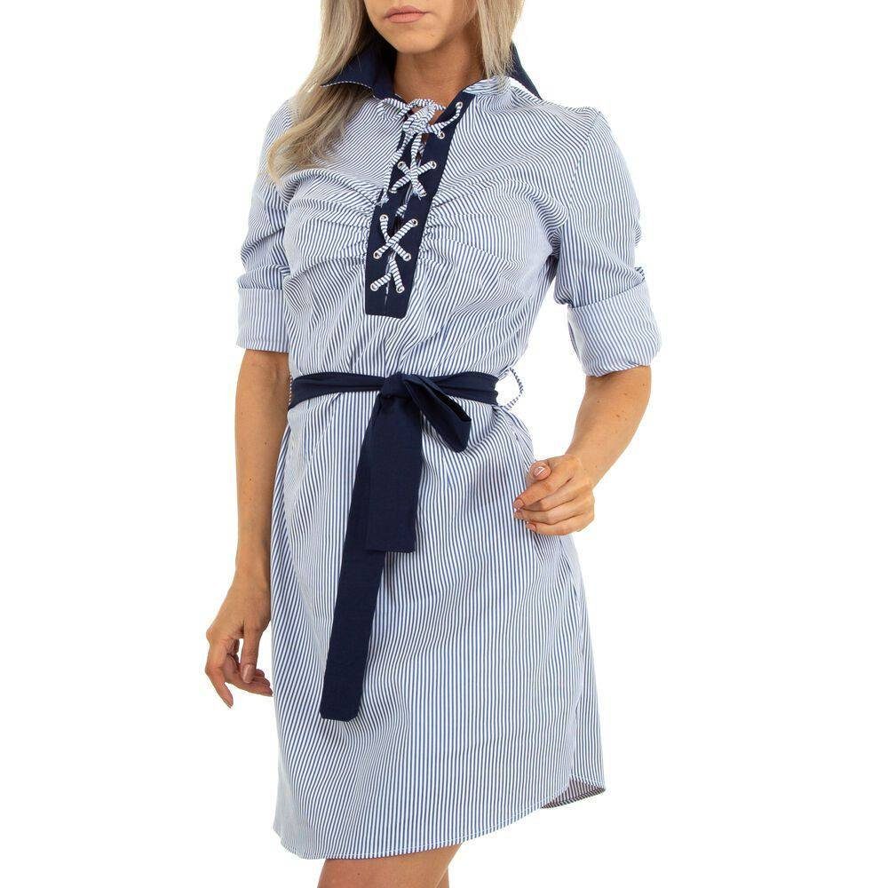 Damen Kleider Ital-Design Blusenkleid Damen Freizeit Gestreift Stretch Blusenkleid in Blau