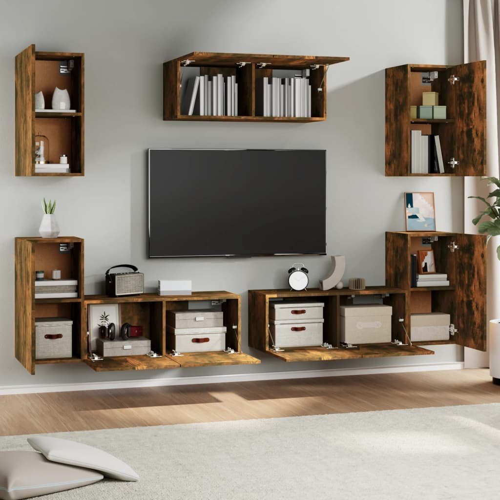 furnicato TV-Schrank 7-tlg. TV-Schrank-Set Holzwerkstoff Räuchereiche