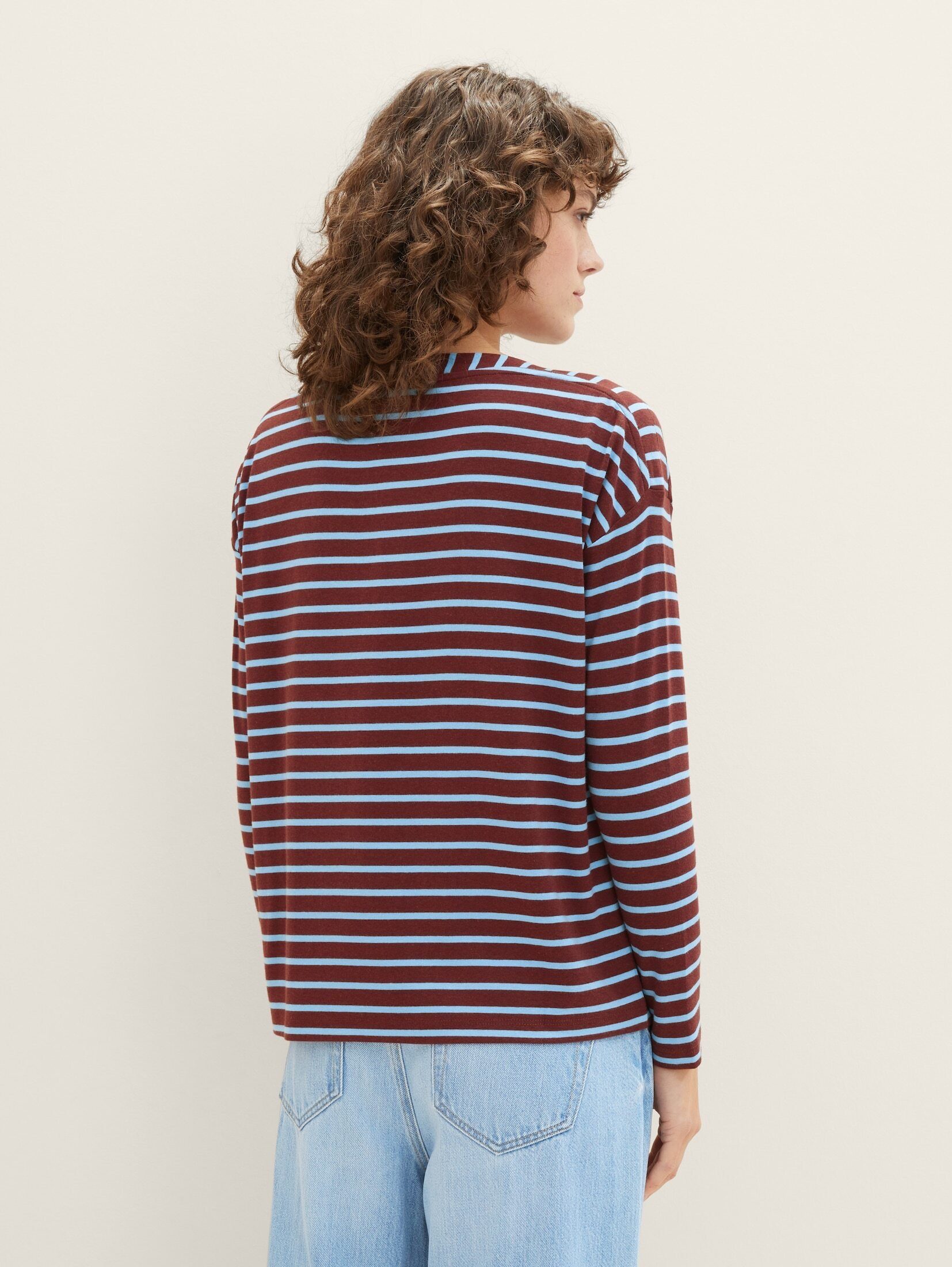 Streifen stripe blue mit TOM TAILOR Langarmshirt T-Shirt brown