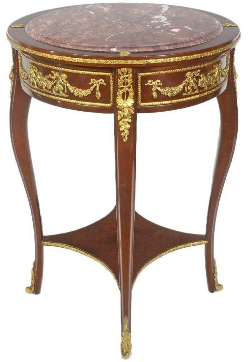 45 Casa cm Beistelltisch Möbel mit / Ø 75 im / H. Beistelltisch Padrino Gold x - Braun Marmorplatte - Runder Barock Barockstil Rot Tisch Barock