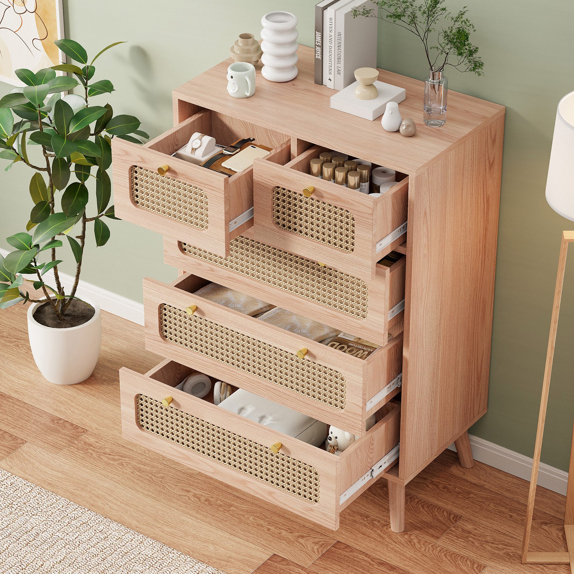 Sideboard Rattan kommode Schrank Anrichte Küchenschrank