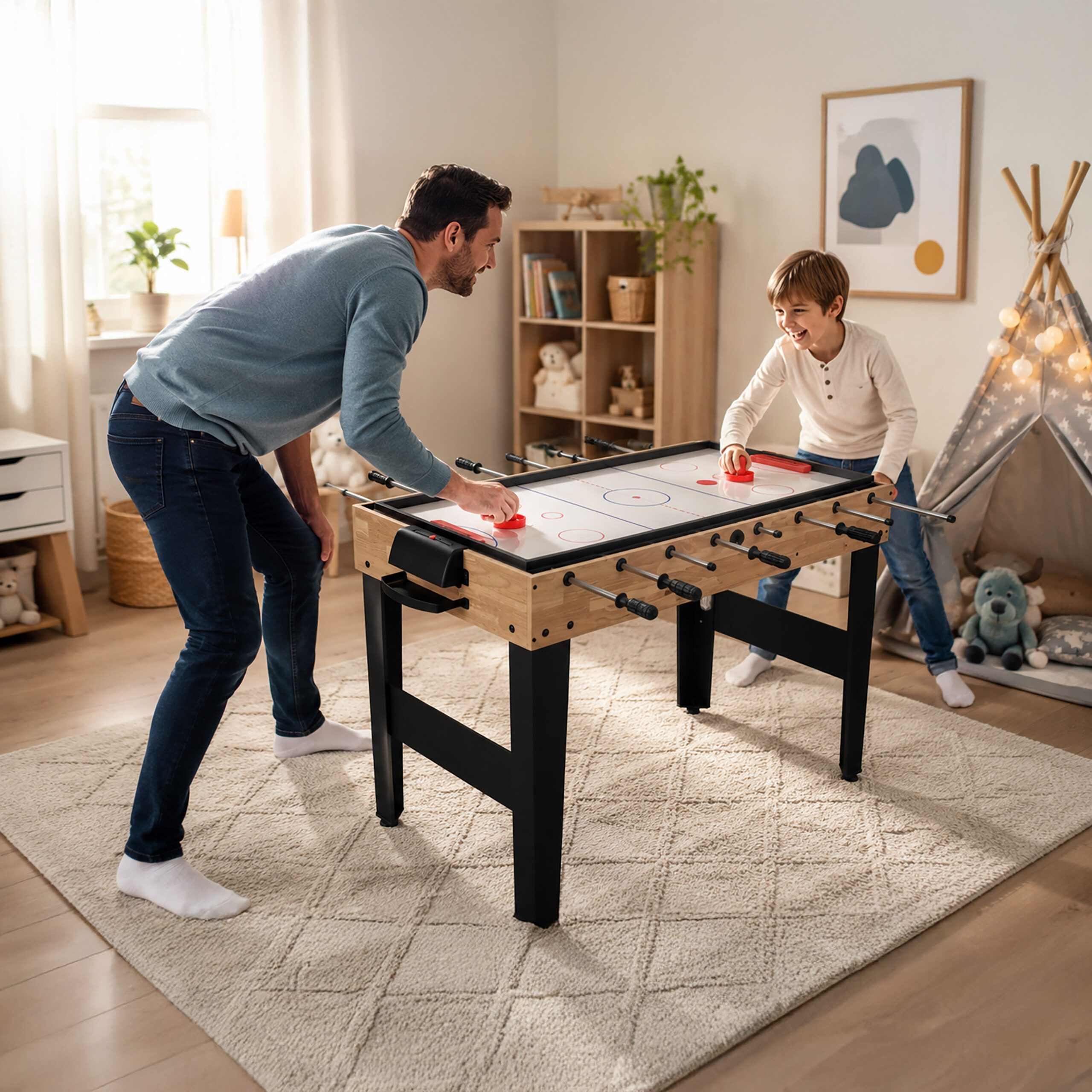 relaxdays Multifunktionstisch Spieltisch 10 in 1 Zubehör, Holzoptik