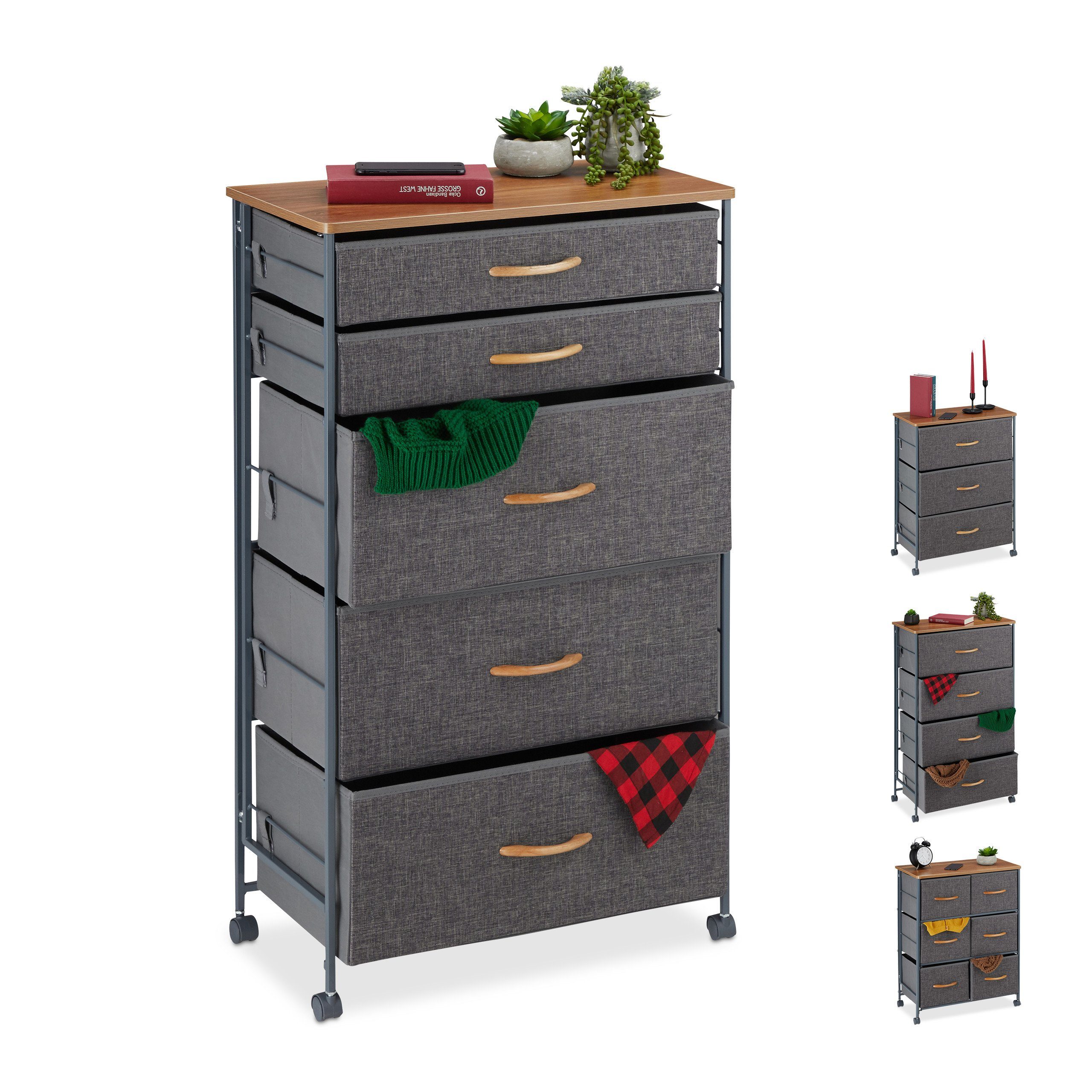 relaxdays Beistellschrank Schubladenschrank mit Rollen (5-St) C