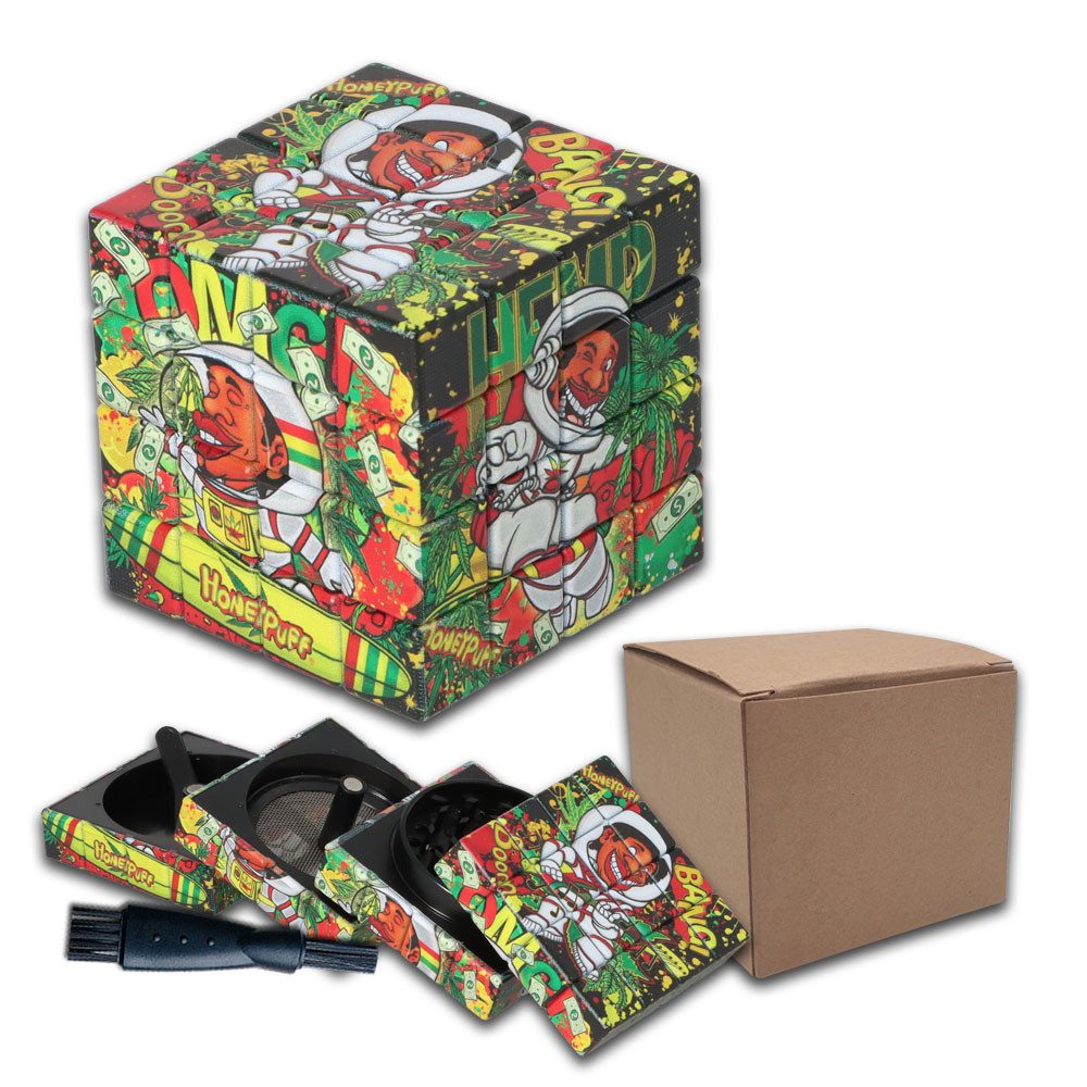 Coumo Grinder Grinder Crusher, Würfel Jamaika Cube Design, 4-teilig, 6 x 6 cm, Set